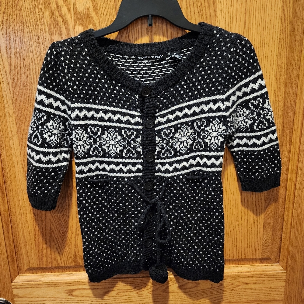 Womens Juniors Cozy Black & White Cardigan Sweater size M, 3/4 sleeve Swedish